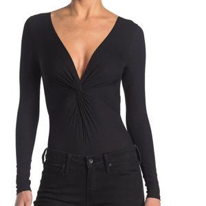 TOPSHOP Twist Front Long Sleeve Bodysuit black
